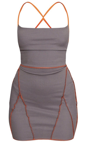 Charcoal overlock Stitch lace up back Dress