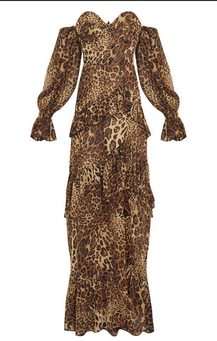 Tan leopard Bardot Chilffon maxi dress